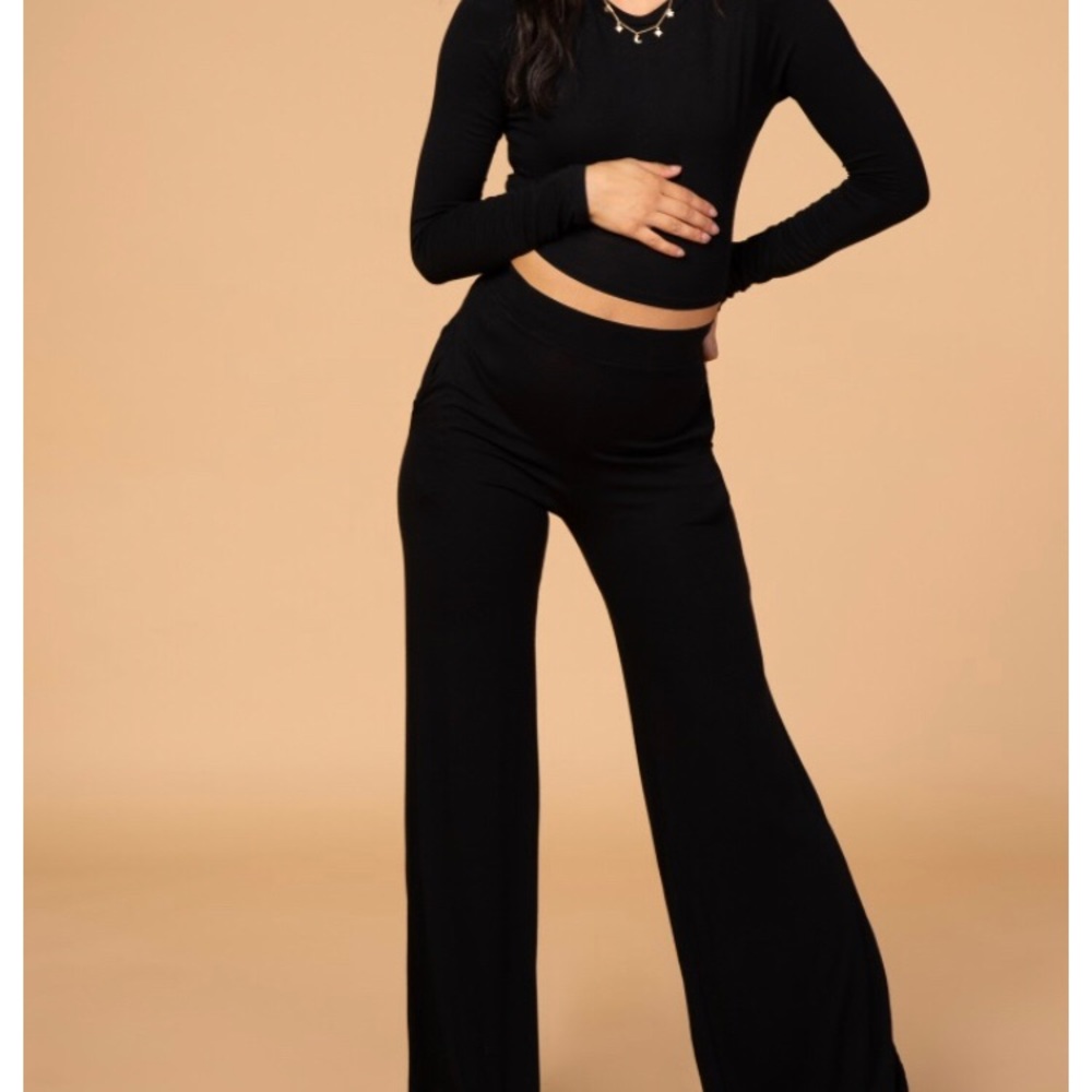 Maternity Black Crop Top High Waisted Pant Set